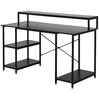HOMCOM Mesa para Computadora Escritorio de Oficina con 3 Estantes Tabla Superior Patas Ajustables Antideslizantes Metal 140x60x93 cm   Aosom España