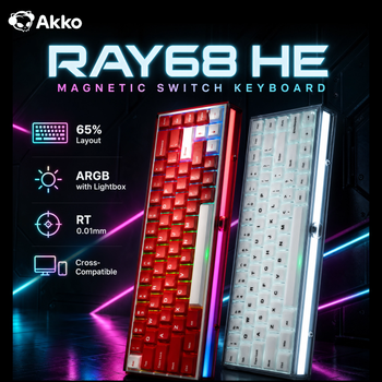 Teclado Mecánico Akko RAY68 HE 65% con Interruptor Magnético de Respuesta Rápida de 0.01mm 8K RGB con Lightbox, Teclado Personalizado para eSports y Juegos