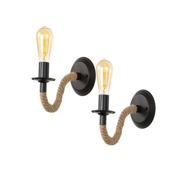 2 apliques de pared interiores, lámpara de pared de cuerda de cáñamo estilo industrial vintage, aplique de pared para pasillo, loft, dormitorio [27 bombillas no incluidas]