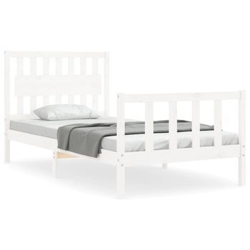 Cama Individual | Cama Para Adultos | Estructura De Cama Con Cabecero Madera Maciza Blanco 100x200 Cm