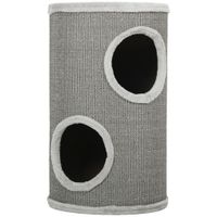 pawhut tonel rascador para gatos 60 cm de alto o 35 cm tonel rascador de dos niveles con 2 cuevas borde de peluche para 1-2 gatos hasta 5 kg gris claro   aosom espana