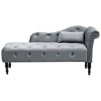 Chaise Longue Retro Terciopelo Capitoné Con Cojín Gris Derecho Ivry
