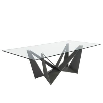 Mesa comedor rectangular cristal templado y acero negro