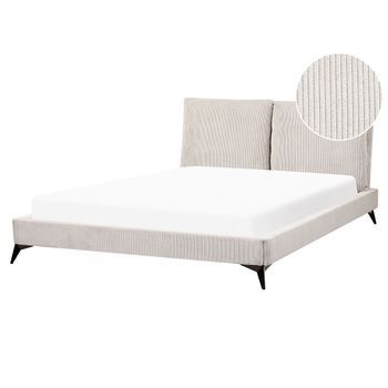 Cama Con Somier Moderno Tapizado De Pana Somier De Listones Cabecero Acolchado 160 X 200 Cm Beige Claro Melle