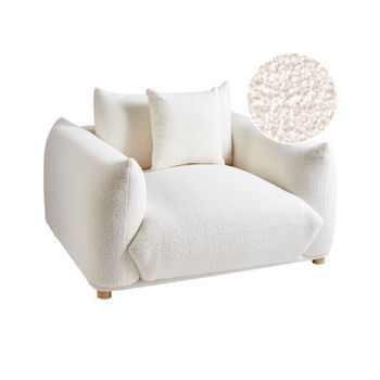Sillón Sala De Estar Asiento Y Respaldo Tapizados En Bouclé Patas De Madera Blanco Crema Luvos