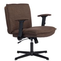 homcom silla de oficina piernas cruzadas con reposabrazos abatible asiento ancho sin ruedas altura ajustable giratoria marron