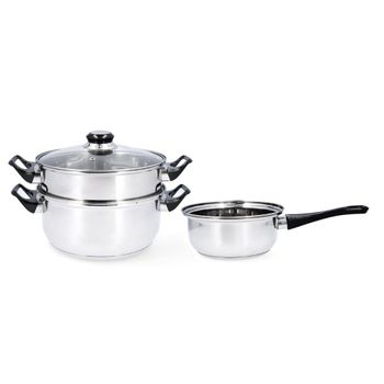 Set cazo, cacerola y vaporera acero inoxidable