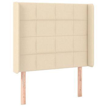 Cabecero Cama Mueble De Dormitorio Con Led De Tela 93 X 16 X 118/128 Cm Crema M02_0000553