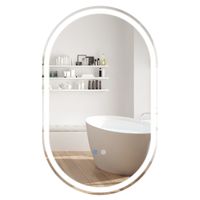 costway espejo iluminado pared bano 90x55cm ovalado sin marco led trasera 3 modos color ajustable antivaho vidrio templado hd