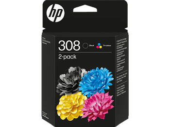 Cartucho de tinta - HP 308, 6L6S6UE, 3ml+3ml, 160 páginas en negro, 120 tricolor, Negro y Tricolor