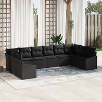 juego de sofa de jardin de 10 piezas con cojines ratan poli negro v4892 unico  negro