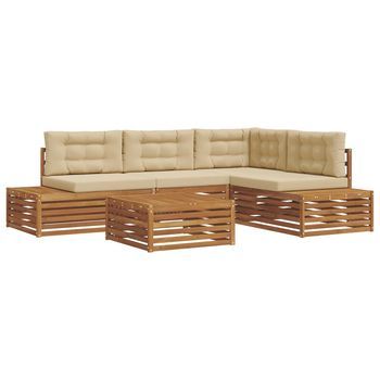 Conjunto De Sofás De Exterior Con Cojín 5 Pieza Natural Y Beige Vidaxl