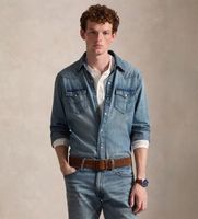 polo ralph lauren para hombre 710703936001 camisa western de denim flameado azul xs casual algodon clasico manga larga