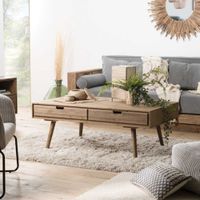 mesa de centro de madera de teca reciclada y metal blanco de 80 cm