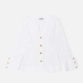 Ganni Organic Cotton-Poplin V-Neck Shirt - 36