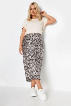 Yours Falda Midi Gris Satinada Estampado Serpiente, Mujer Curvy Y Tallas Grandes, Yours