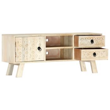 Mueble Para Tv | Mueble De Salón | Gabinete De Tv De Madera Maciza De Mango 110x30x44 Cm