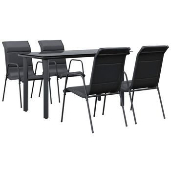 Juego De Comedor Para Jardín 5 Uds | Conjunto Mueble Jardin Mesa Y Sillas Acero Y Textilene Negro