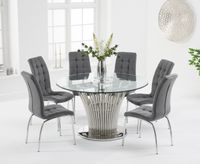 hans round 130cm glass table with calgary velvet chairs - green 4 chairs