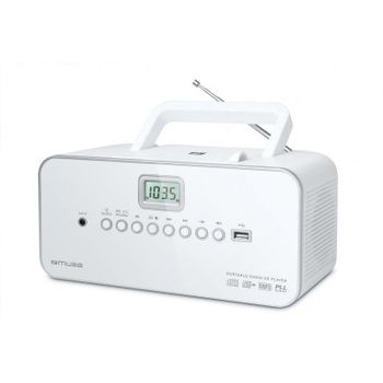 Radio CD Muse M-28RDW 3W RMS USB AUX MP3 Blanco con pantalla LCD y antena telescópica