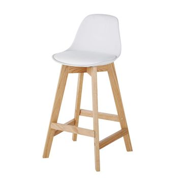 Taburete alto blanco de polipropileno y roble de 64 cm