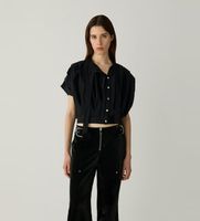 laagam para mujer m2324 blusa kora plisada negro s casual poliester manga corta