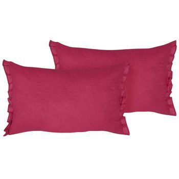 Conjunto De 2 Modernos Cojines Decorativos De Lino Con Volantes Y Lazos 30x45 Cm Rojo Sassafras