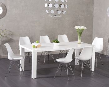 Atlanta 200cm White High Gloss Dining Table with Celine Chrome Leg Chairs