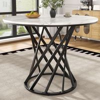 mesa de comedor redonda - tablero de mdf jaspeado y patas de metal negro - blanco