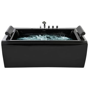 Bañera De Hidromasaje De Acrílico Sanitario Negro Led 172 X 83 Cm Reposacabezas Acolchado Montego