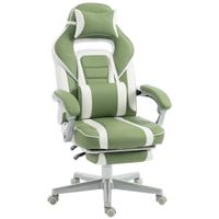 homcom silla gamer reclinable con altura ajustable reposapies retractil soporte lumbar y reposacabezas desmontable verde