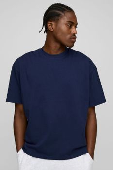 Camiseta Oversize Básica Con Cuello De Caja, Navy