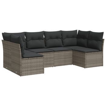 Set De Muebles De Jardín 6 Piezas | Mobiliario De Jardín Y Cojines Ratán Sintético Gris