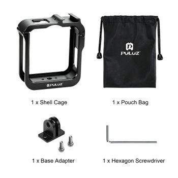 Marco protector de aleación de aluminio PULUZ para cámara GoPro MAX2 con soporte para accesorios y adaptador.