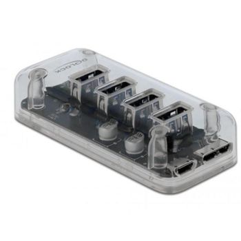 Hub DeLOCK 4 puertos 5 Gbps USB 3.2 Gen 1 transparente con alimentación