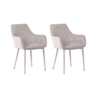 conjunto de 2 sillas de comedor de tela reposabrazos patas de metal blanco retro glam beige wellston