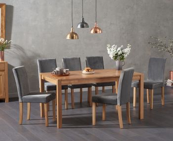 Oxford 150cm Solid Oak Dining Table with Mia Grey Velvet Chairs - Grey, 4 Chairs