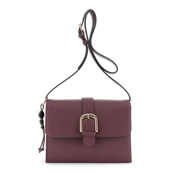 bolso bandolera con bolsillo delantero, pasador y hebilla metálica bordeaux