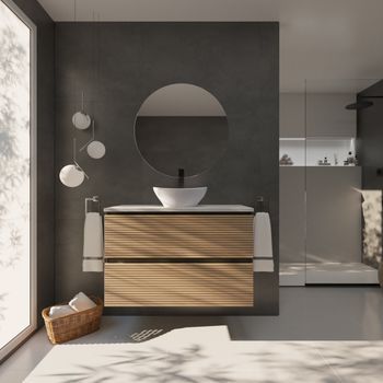 Conjunto De Baño Yinu | 100 Cm Negro - Solomon | Dos Cajones | Lavabo Sobre Encimera | Mueble Montado | No Incluye Espejo | Alday