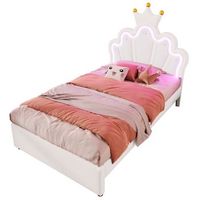 cama infantil 90 x 200 cm de pu y mdf con dos cajones diseno de corona blanca