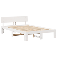 cama matrimonial  cama doble  estructura de cama con cabecero blanca 140x190 cm madera de pino cfw62160