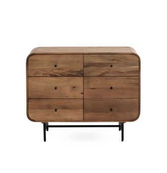 Cómoda con contornos curvos de madera maciza de mango con 6 cajones