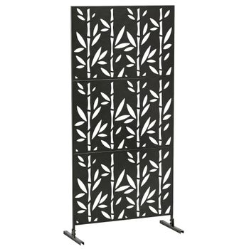 Outsunny Panel separador decorativo exterior Claustra decorativo jardín 3 paneles con motivo bambú metal 92x40x192cm Negro   Aosom España