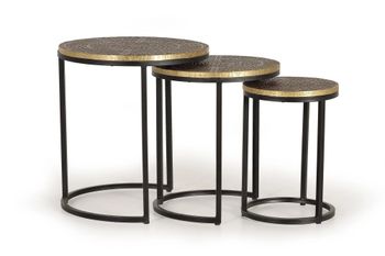 Set de 3 mesas tapa de bronce y base de metal