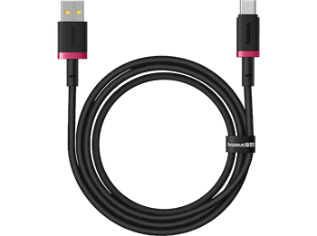 Cable USB - Baseus Dura, a USB-C, 100 cm, 60W, Carga rápida, Ultrarresistente, Negro y Rojo