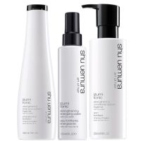 shu uemura art of hair izumi tonic rice water shampoo conditioner and hair tonic water routine