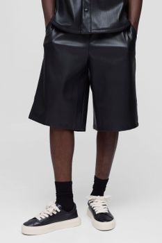 Pantalón Deportivo De Cuero Sintético Con Relieve Y Cintura Elástica, Negro
