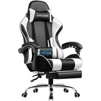Silla gaming GTPLAYER Ergonómica Reposapiés Masaje Lumbar Piel Sintética Blanco