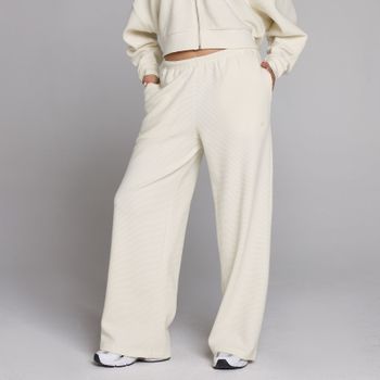 Pantalón de chándal de pierna recta de cintura media de gofre para mujer de MP - Marfil - M