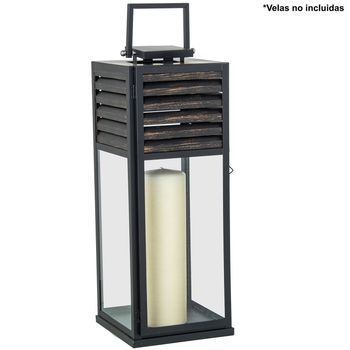 Farol Portavelas 54cm Metal Ne Gro,madera